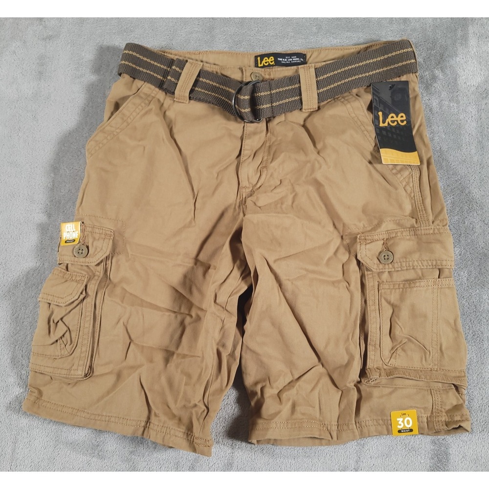 Lee Cargo Shorts Mens 30 Bourbon Dungarees Belted Cell Phone Pocket New
